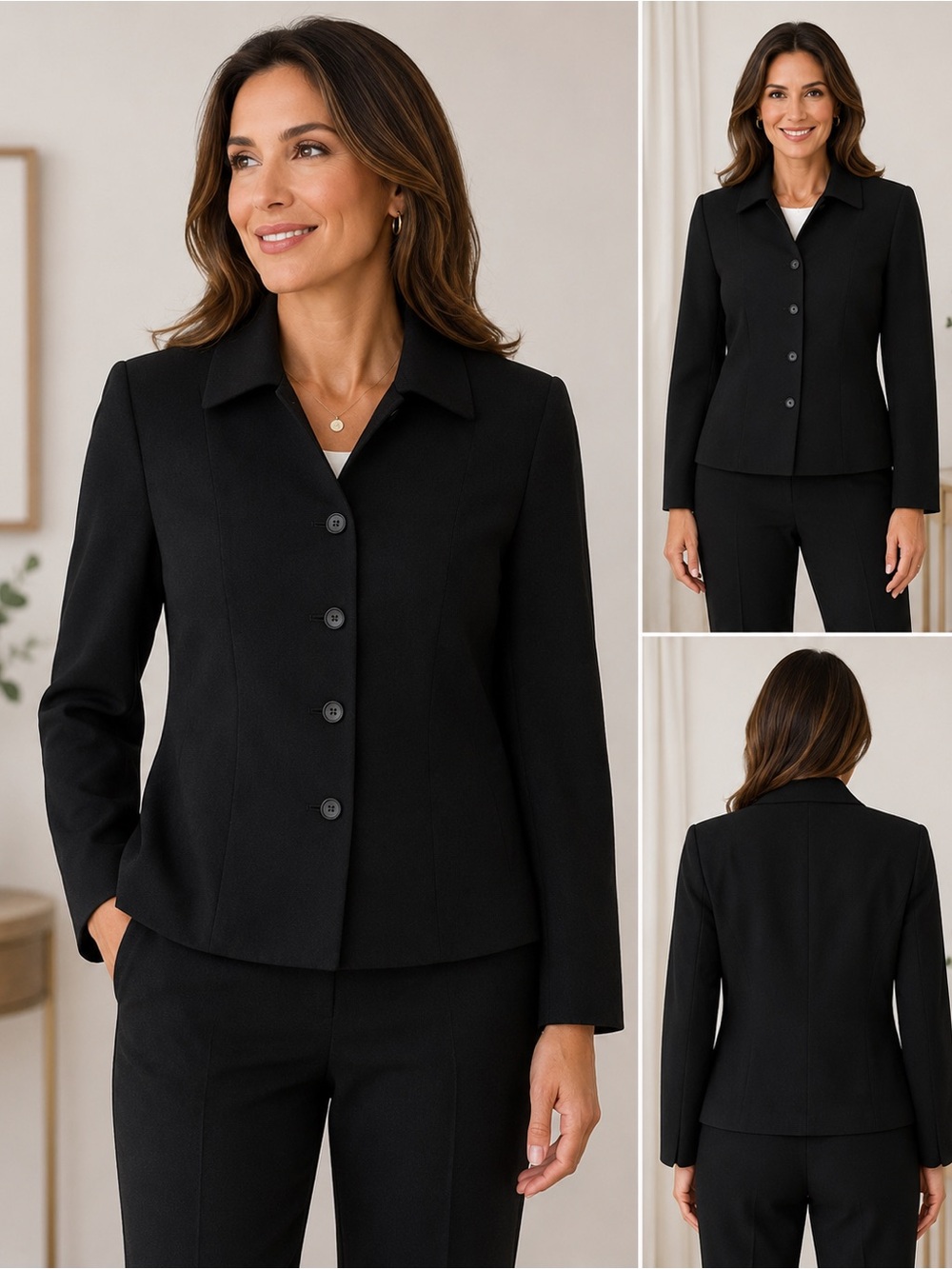 Josephine Chaus Petite 8 Black Button Front Career Blazer Jacket Lined Classic - Picture 1 of 10